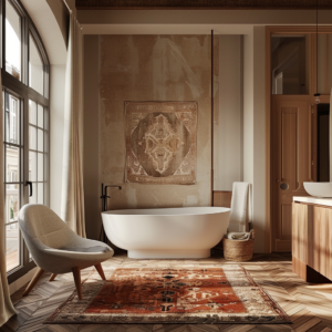 Minimalistyczna łazienka w ciepłych kolorach