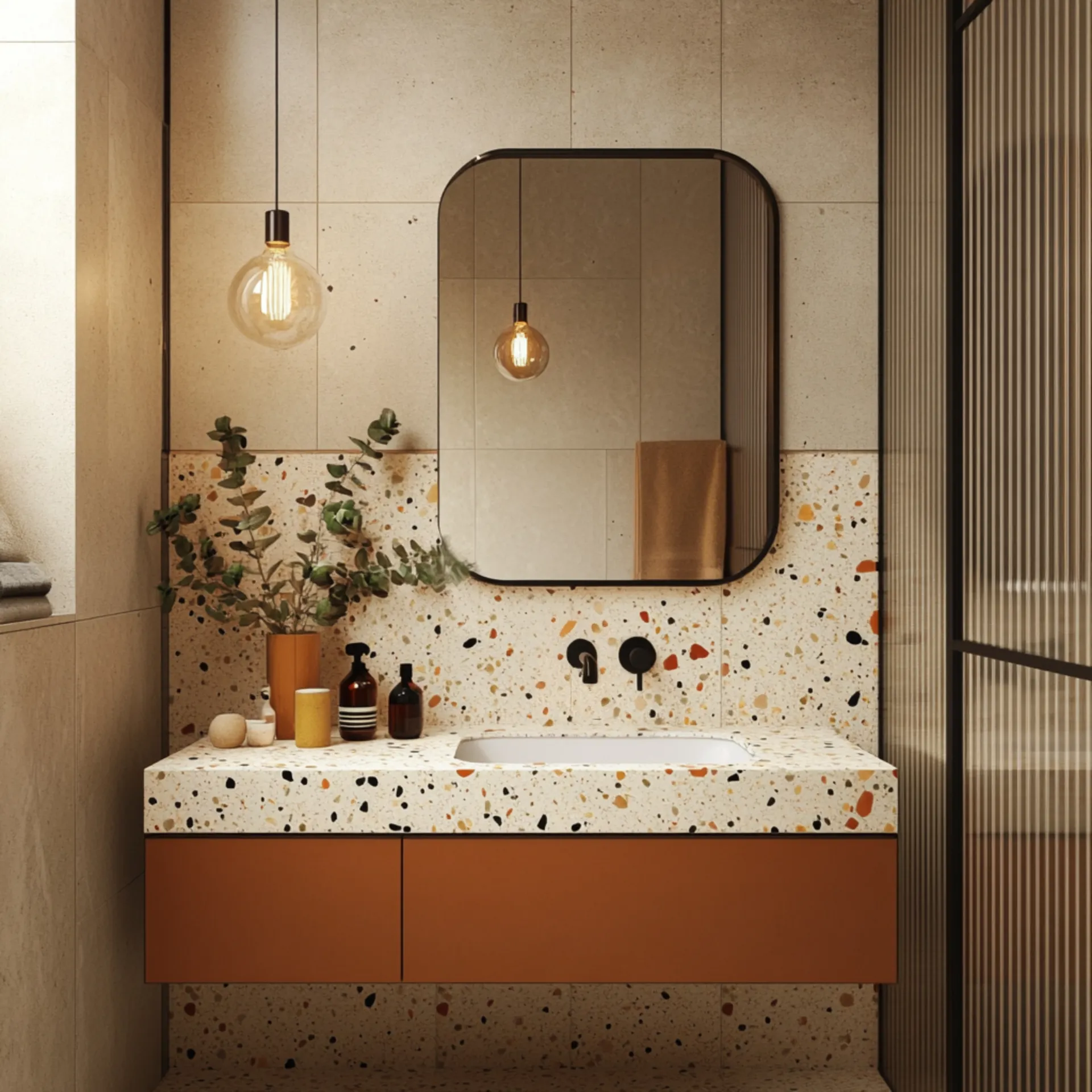 Łazienka z charakterem w ciepłych tonach